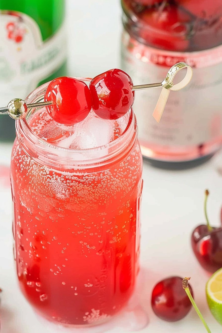 Cherry Fizz Mocktail: A sparkling ruby delight.