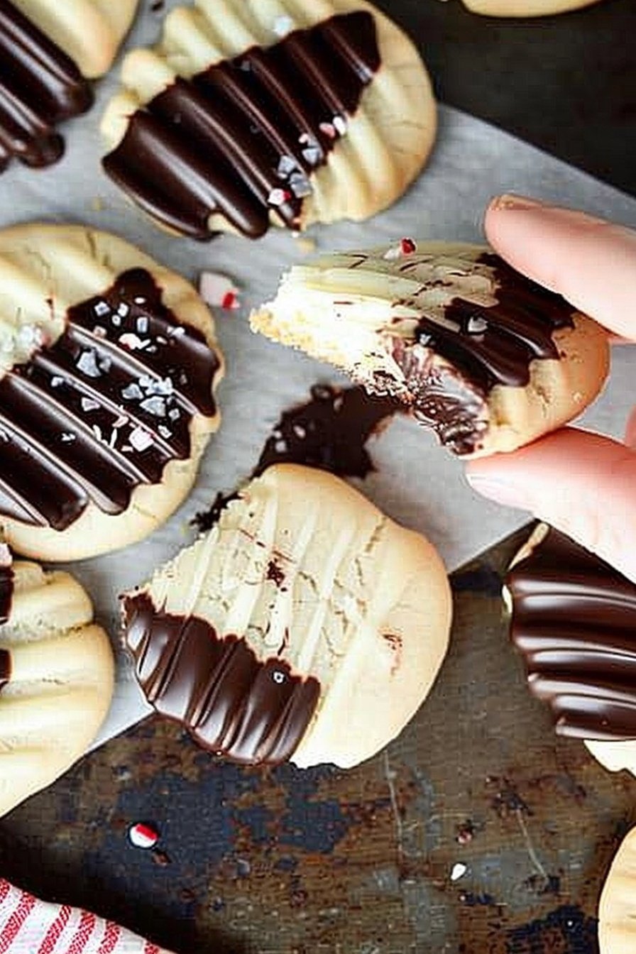 Chocolate Dipped Butter Cookies: Buttery bliss dipped decadently.