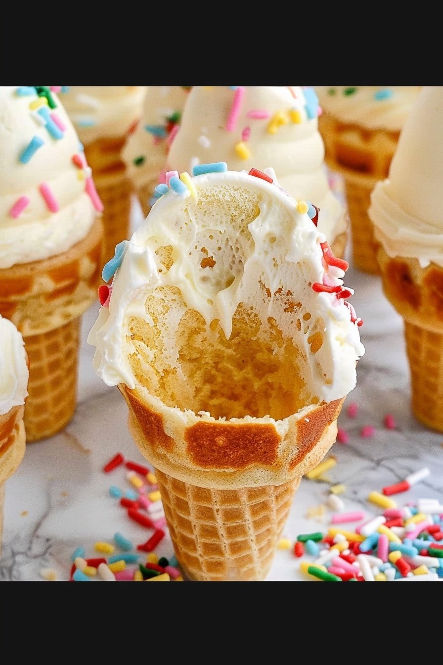 Cone Shaped Cake Treats: Towering swirls of frosting.