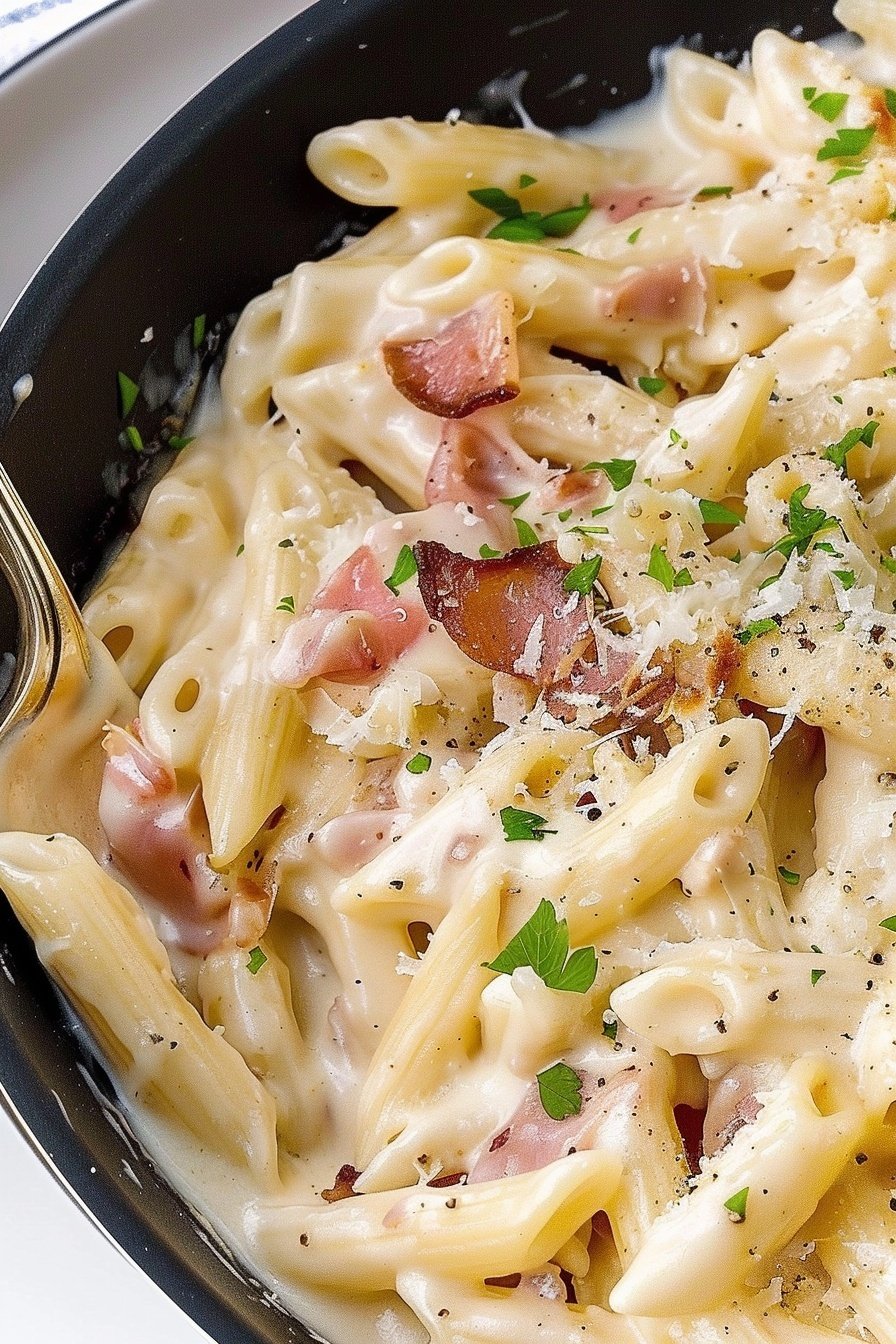 Creamy Carbonara Delight: Silky, savory perfection.