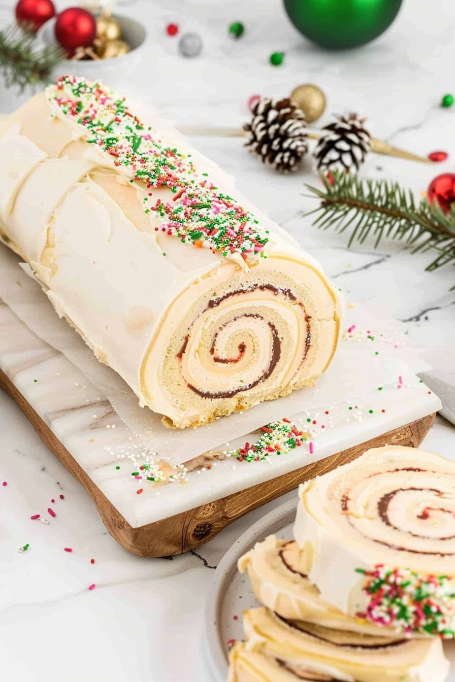Festive Yule Log Slice: Decadent chocolate spiral perfection