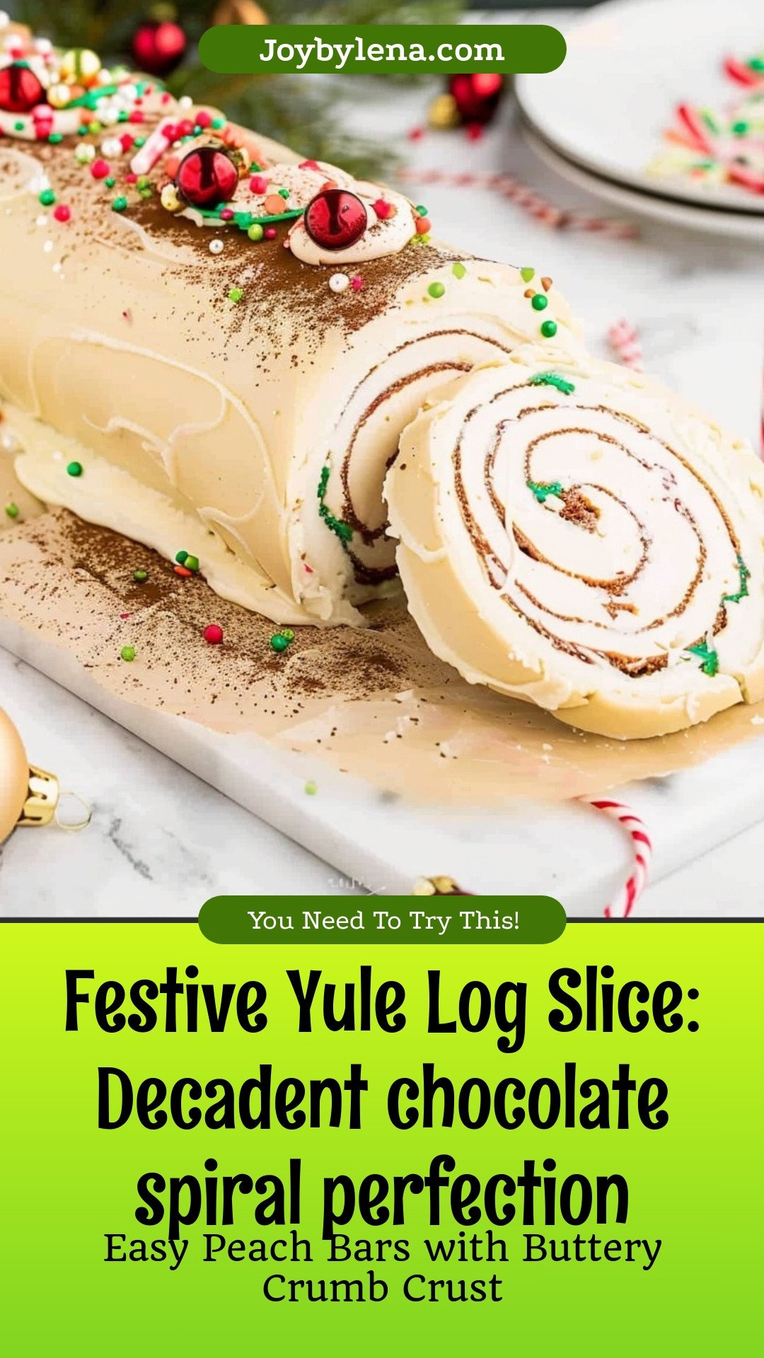 Festive Yule Log Slice: Decadent chocolate spiral perfection