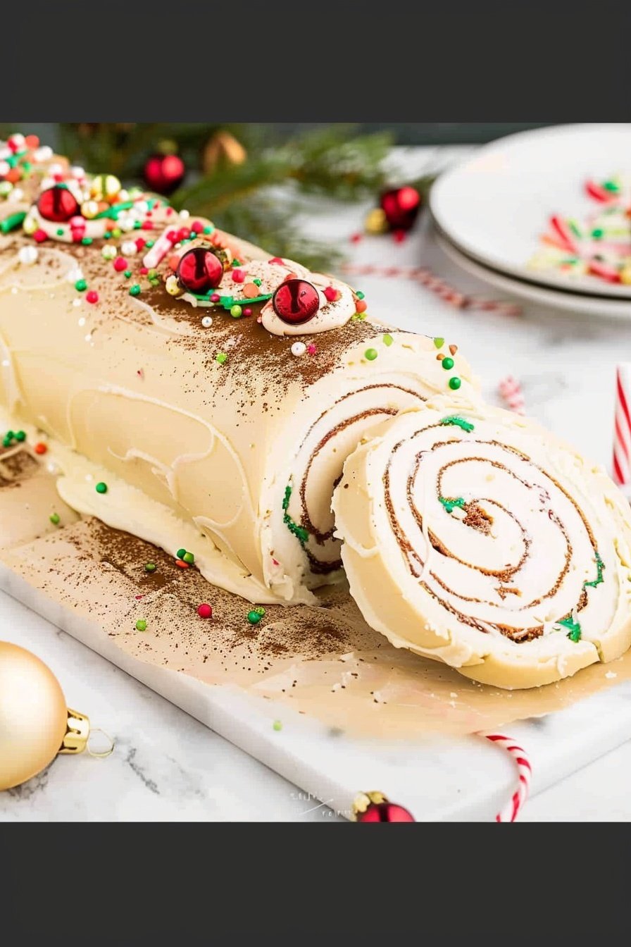 Festive Yule Log Slice: Decadent chocolate spiral perfection