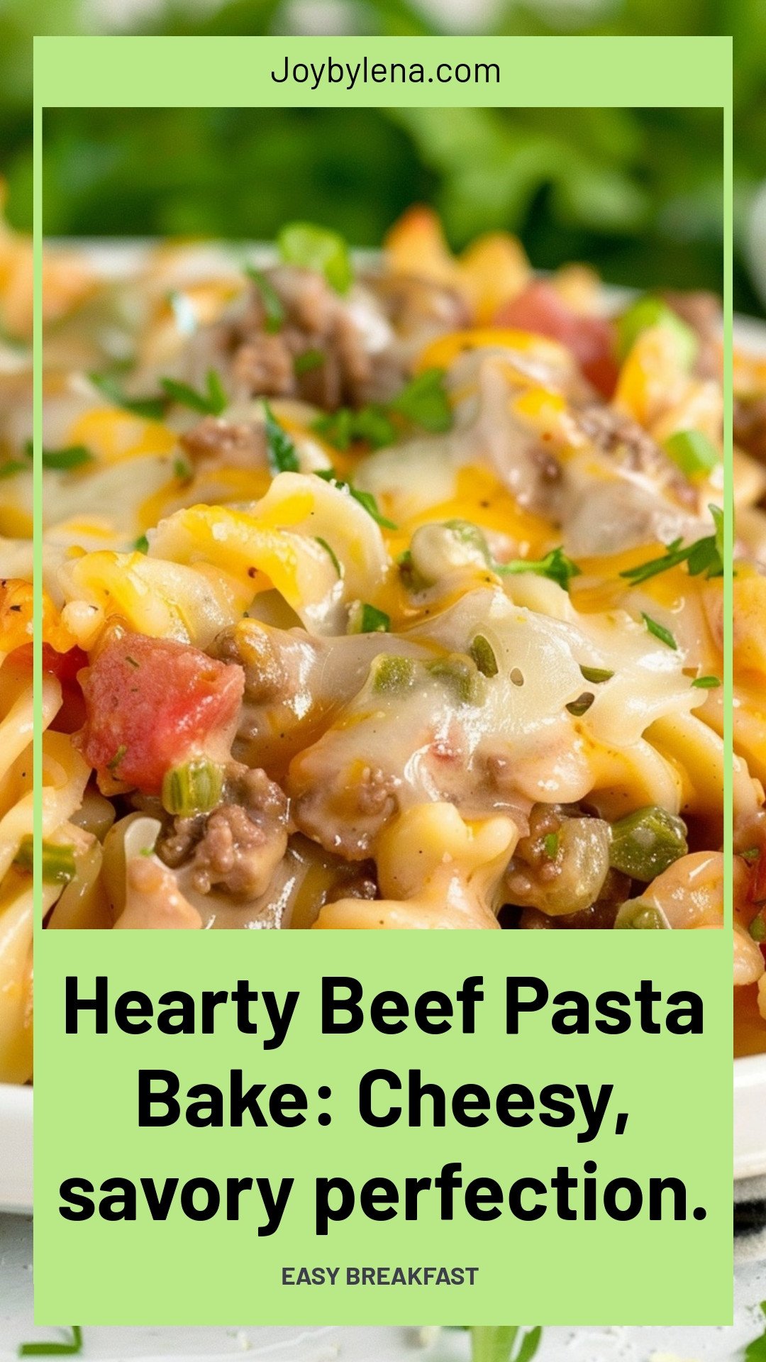 Hearty Beef Pasta Bake: Cheesy, savory perfection.