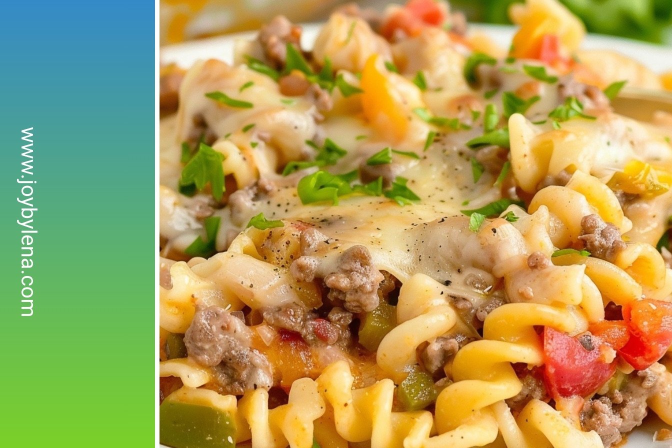 Hearty Beef Pasta Bake: Cheesy, savory perfection.: