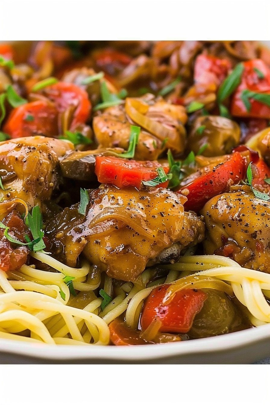 Hunter's Stewed Chicken: Savory, slow-cooked perfection.