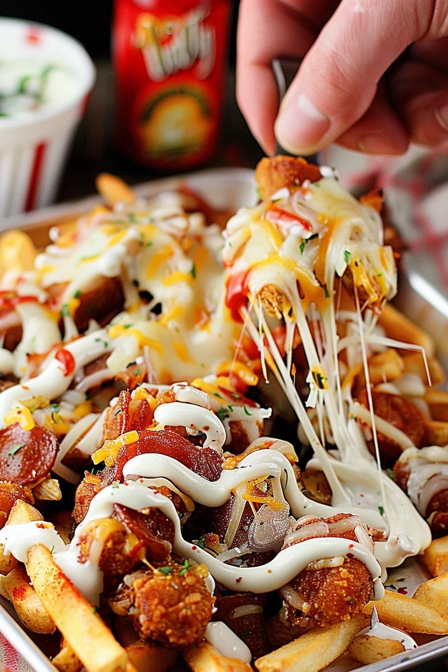 Loaded Spicy Fry Platter: Crispy, cheesy, fiery perfection.