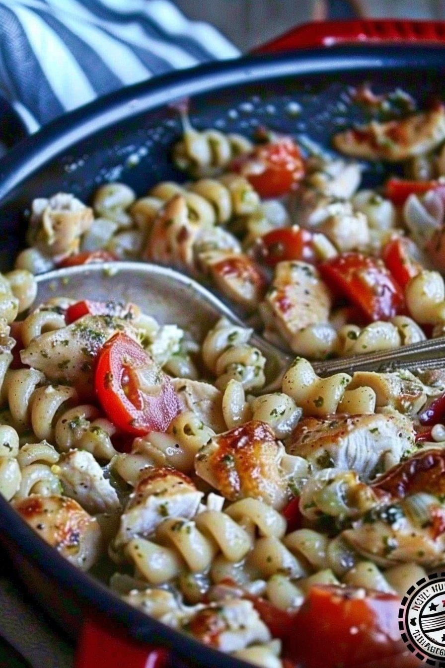 Pesto Chicken Skillet Dinner: Creamy, Herby, and Heavenly.