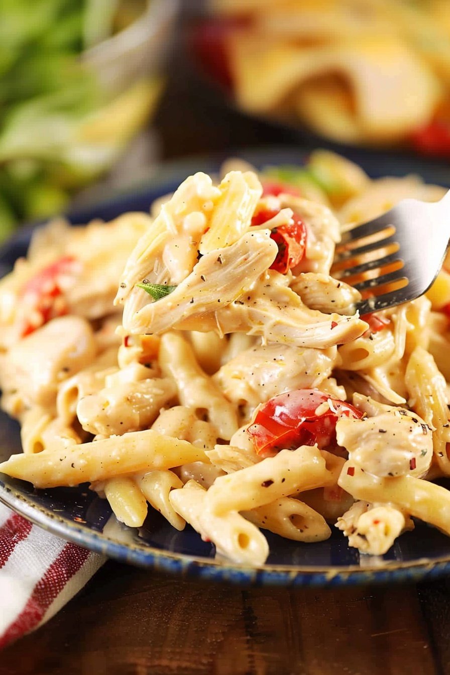 Quick Chicken Pasta Dinner: Creamy, savory, and satisfying.