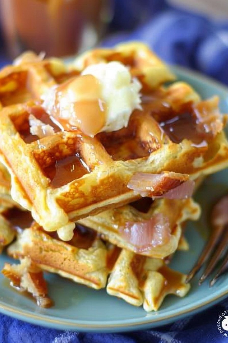 Savory Breakfast Waffles: Crispy, cheesy, savory perfection.
