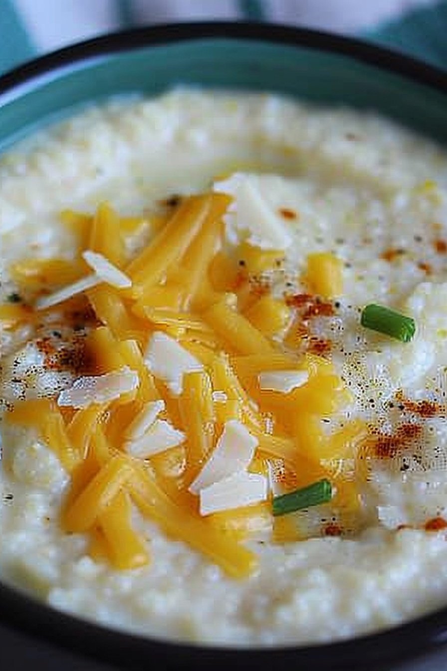 Savory Southern Grits Delight: Creamy, cheesy, soul-warming perfection.