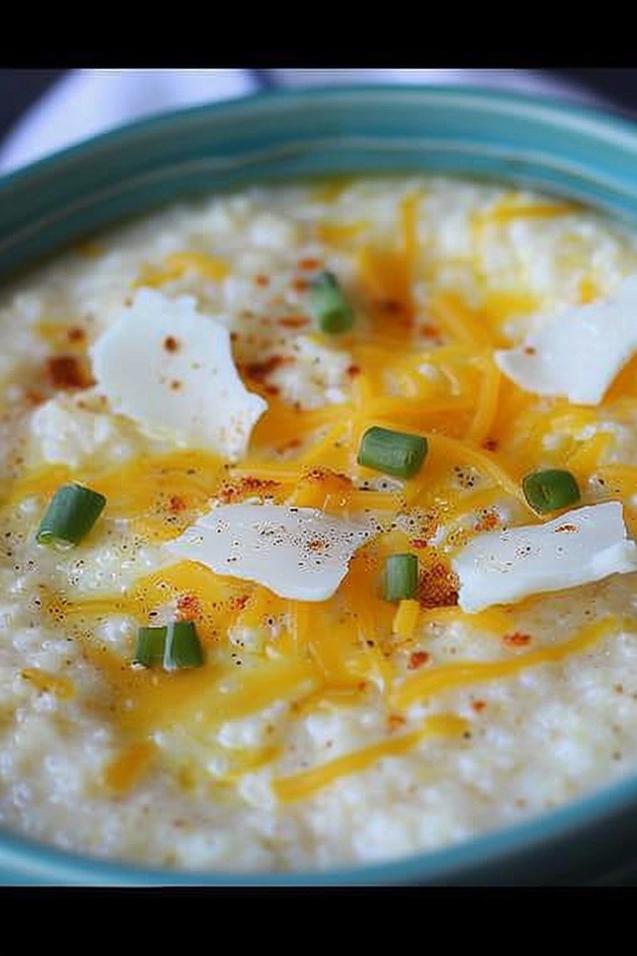Savory Southern Grits Delight: Creamy, cheesy, soul-warming perfection.