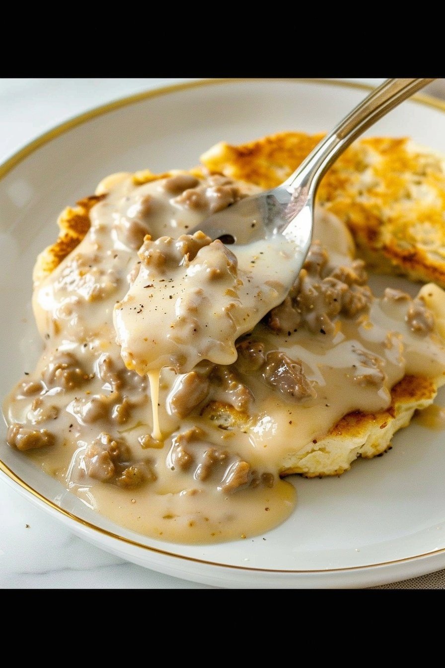 Southern Breakfast Gravy Delight: Biscuit-Smothered Savory Perfection