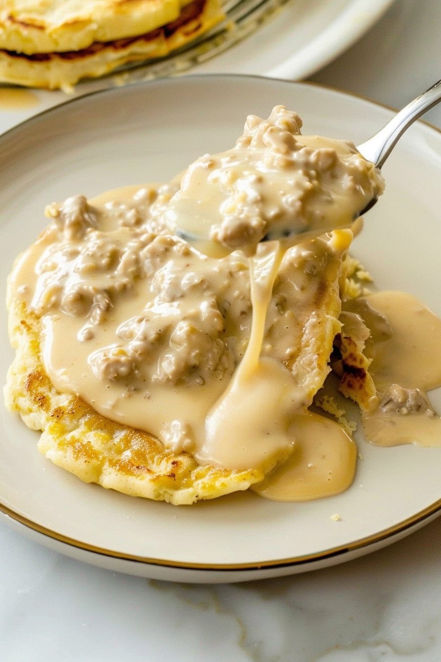 Southern Breakfast Gravy Delight: Biscuit-Smothered Savory Perfection