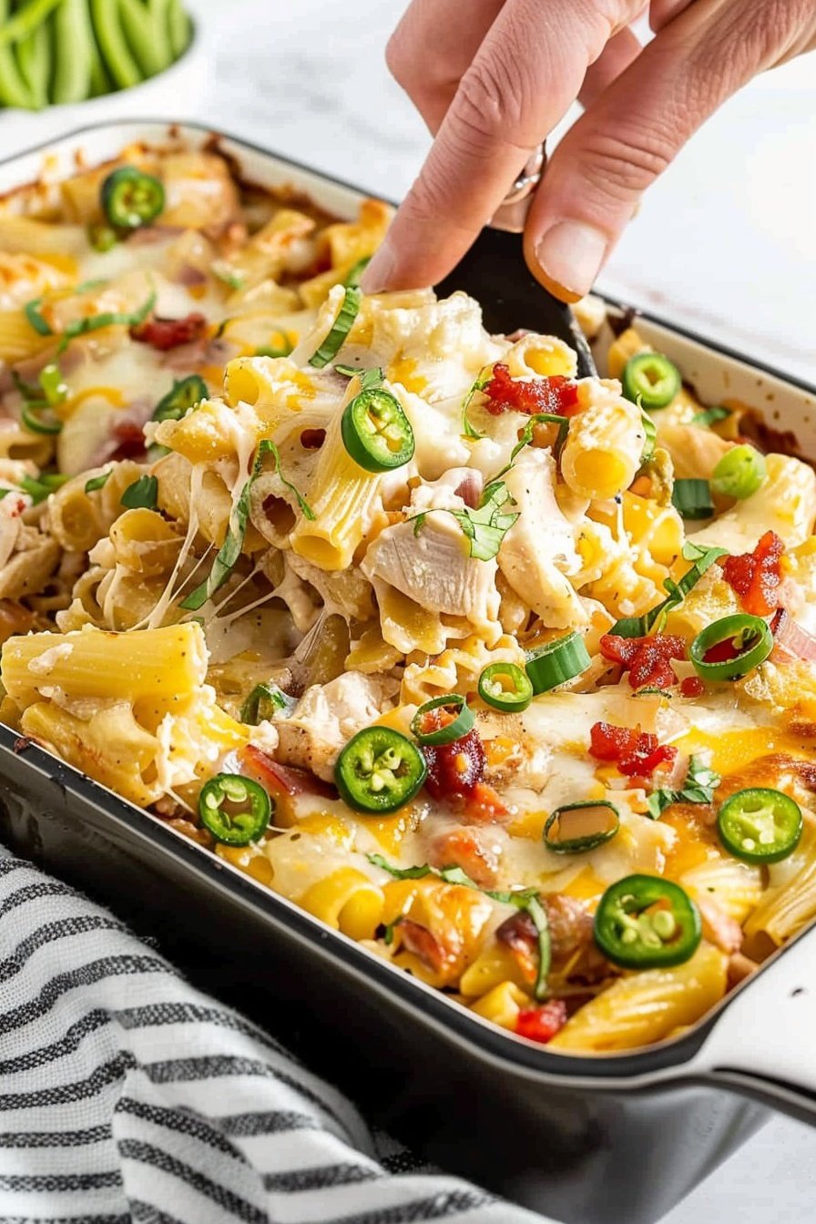 Spicy Chicken Pasta Bake: Fiery, cheesy, creamy perfection.