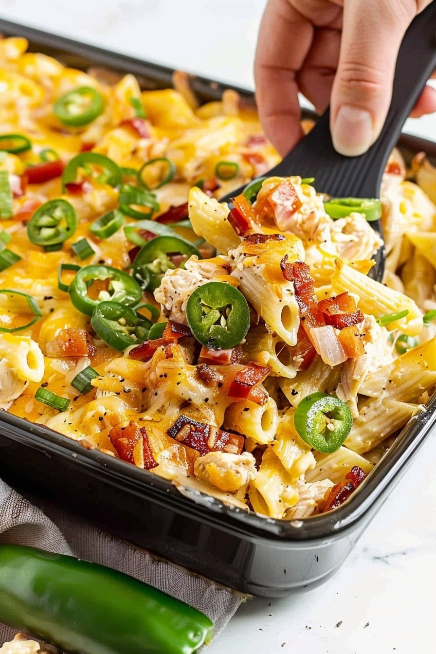 Spicy Chicken Pasta Bake: Fiery, cheesy, creamy perfection.