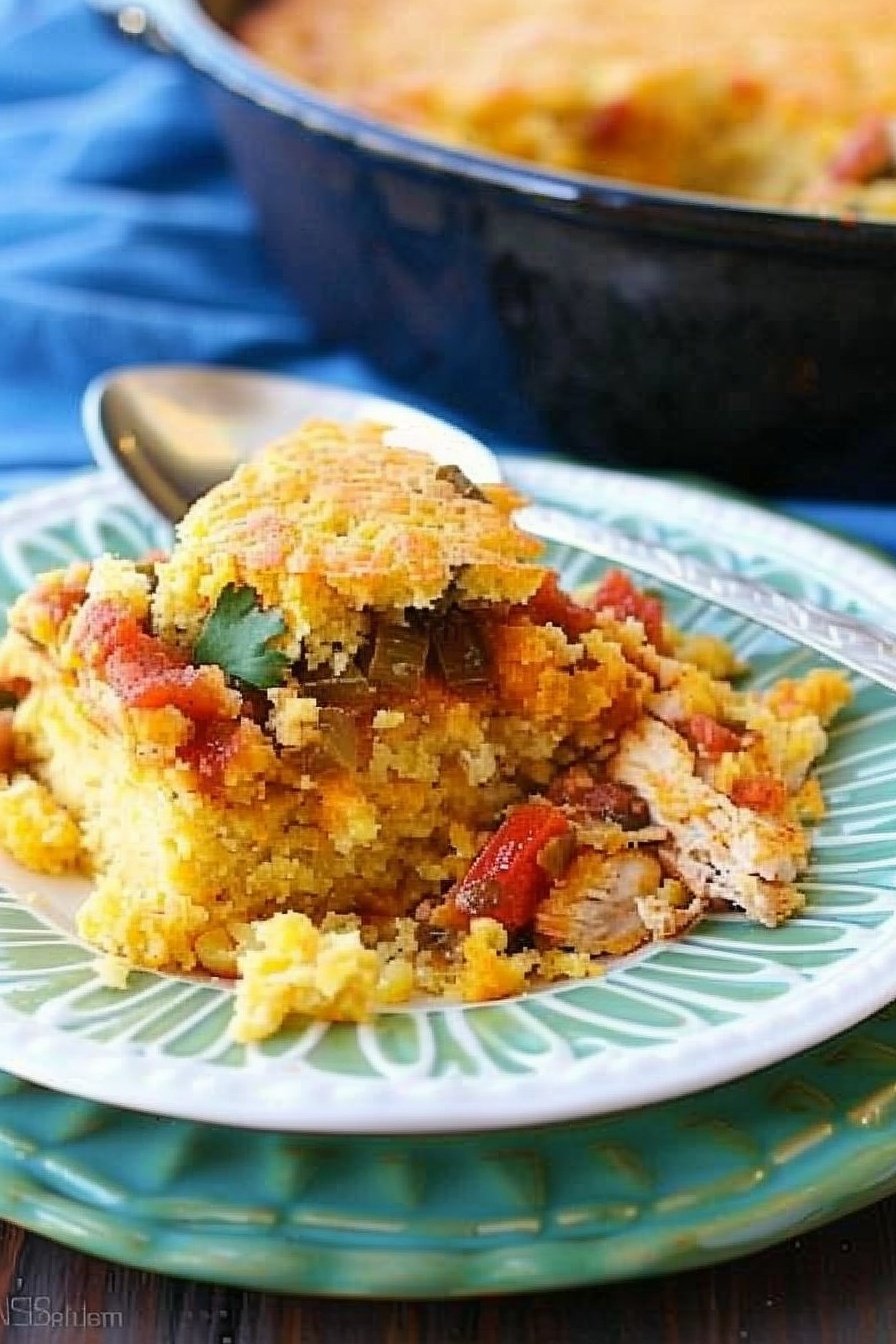 Spicy Cornbread Casserole: Fiery, cheesy, golden perfection.