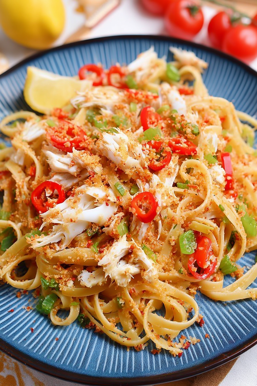 Spicy Crab Linguine: Tender, juicy, and succulent.