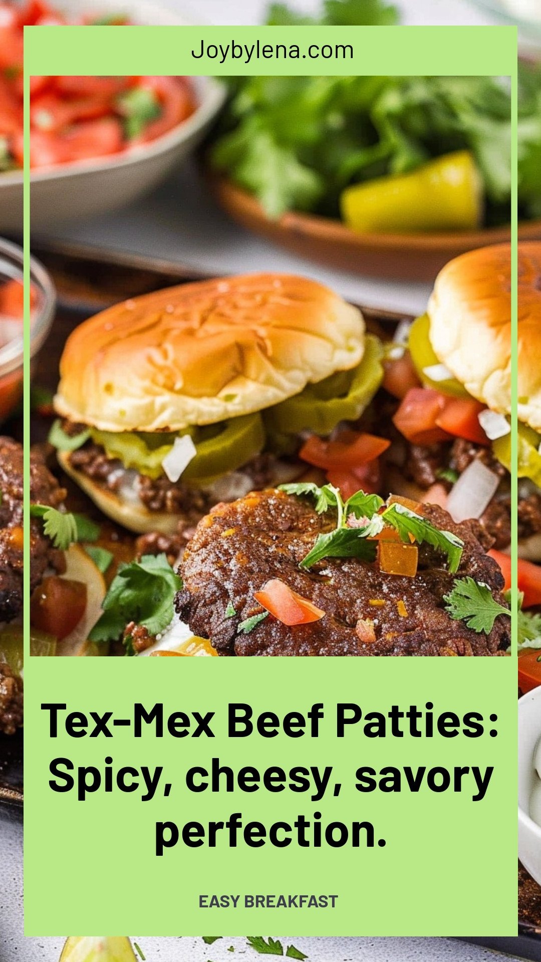 Tex-Mex Beef Patties: Spicy, cheesy, savory perfection.