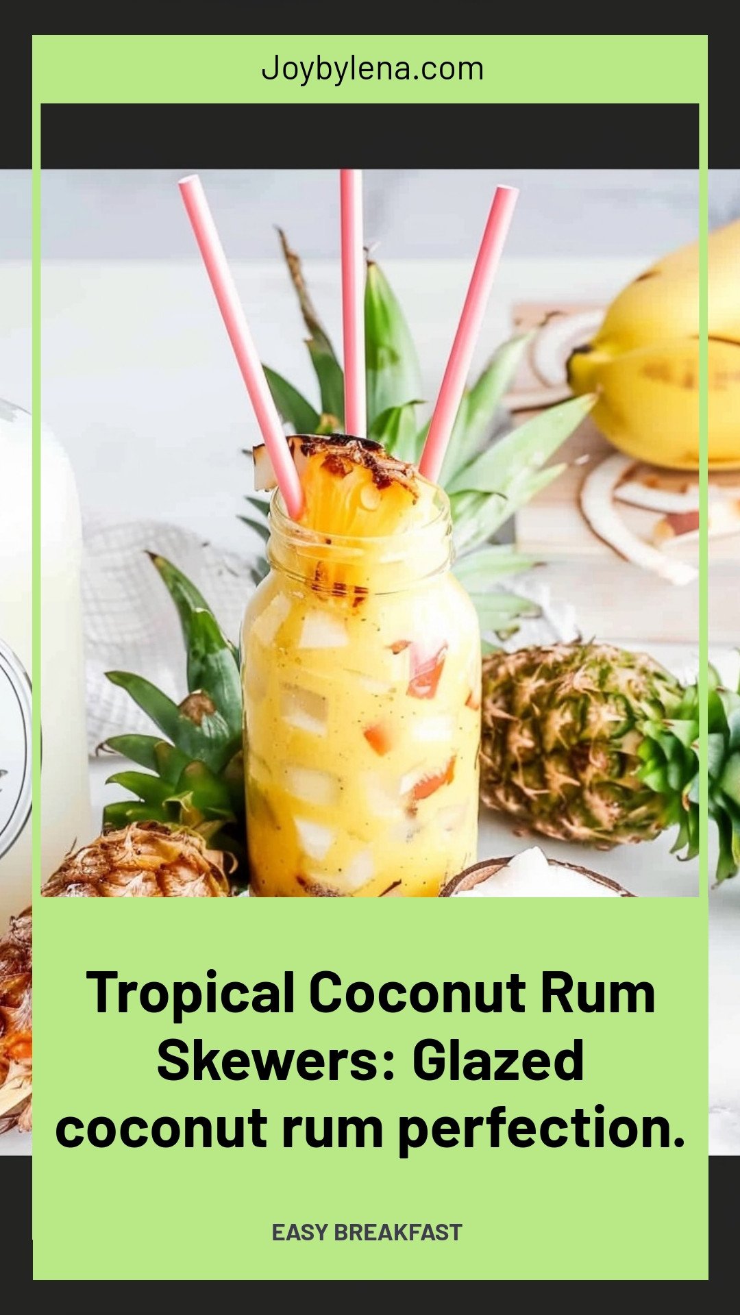Tropical Coconut Rum Skewers: Glazed coconut rum perfection.