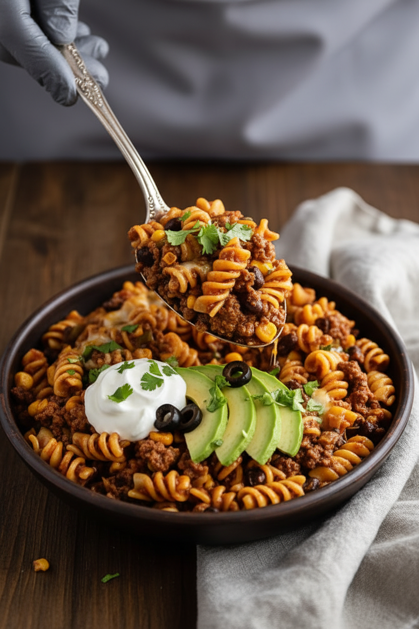 Taco Skillet Pasta: Savory Cheesy Comfort Bowl