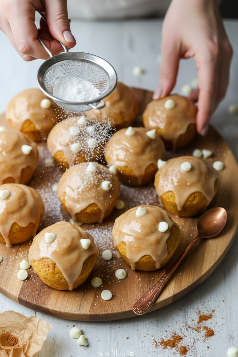 Mini Glazed Pumpkin Donut Muffins