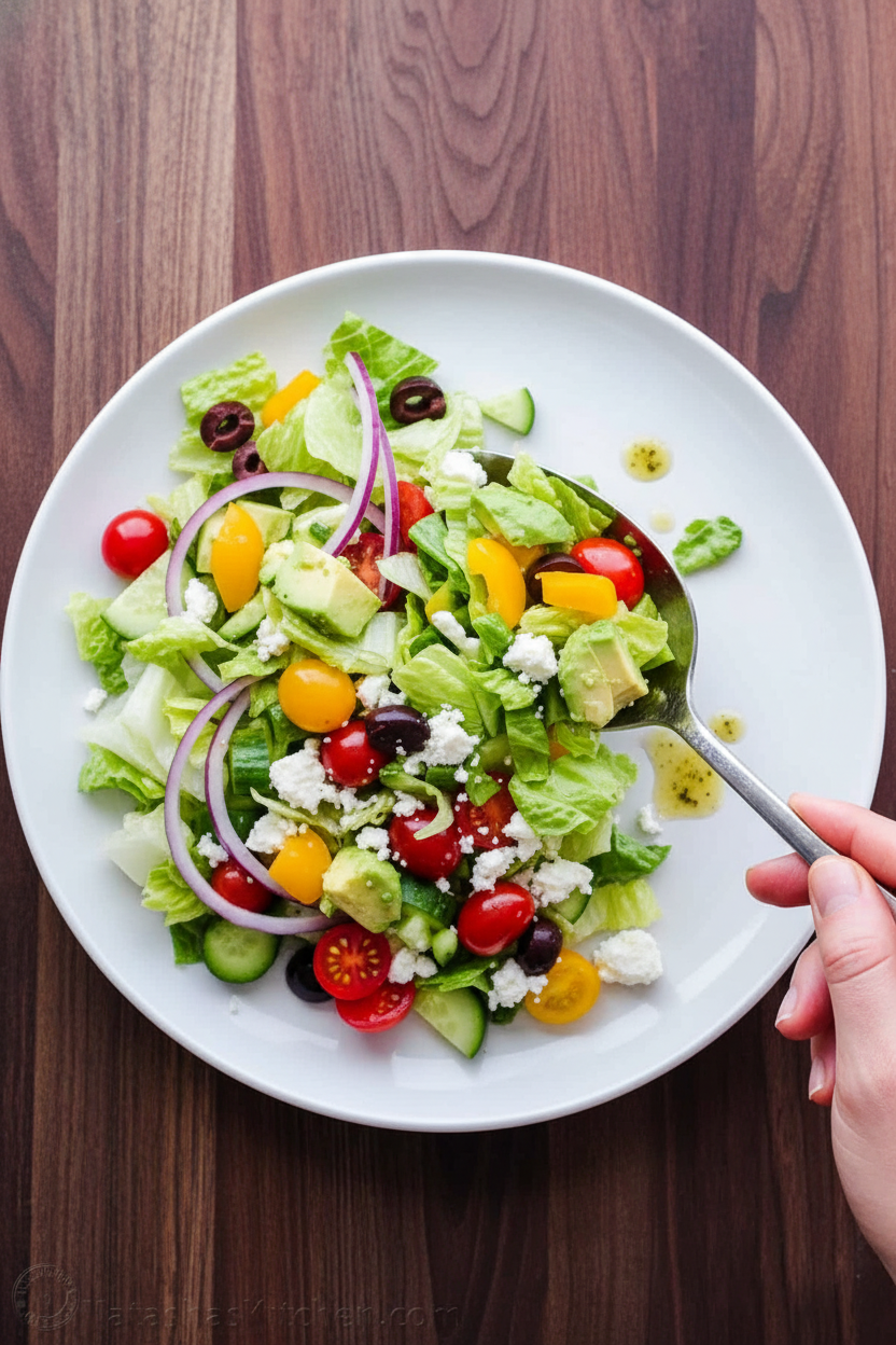 Chopped Greek Salad with Lettuce and Avocado