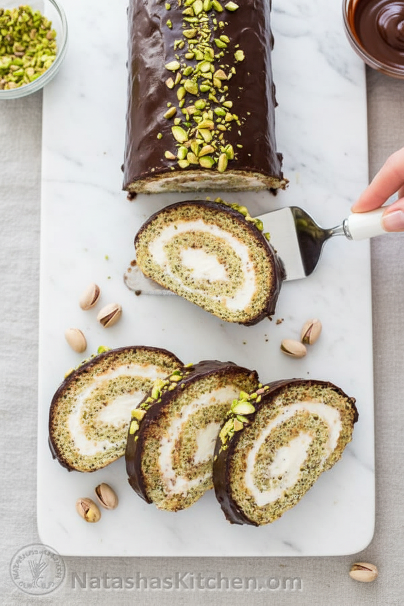 Poppy Seed Cake Roll with Chocolate Ganache