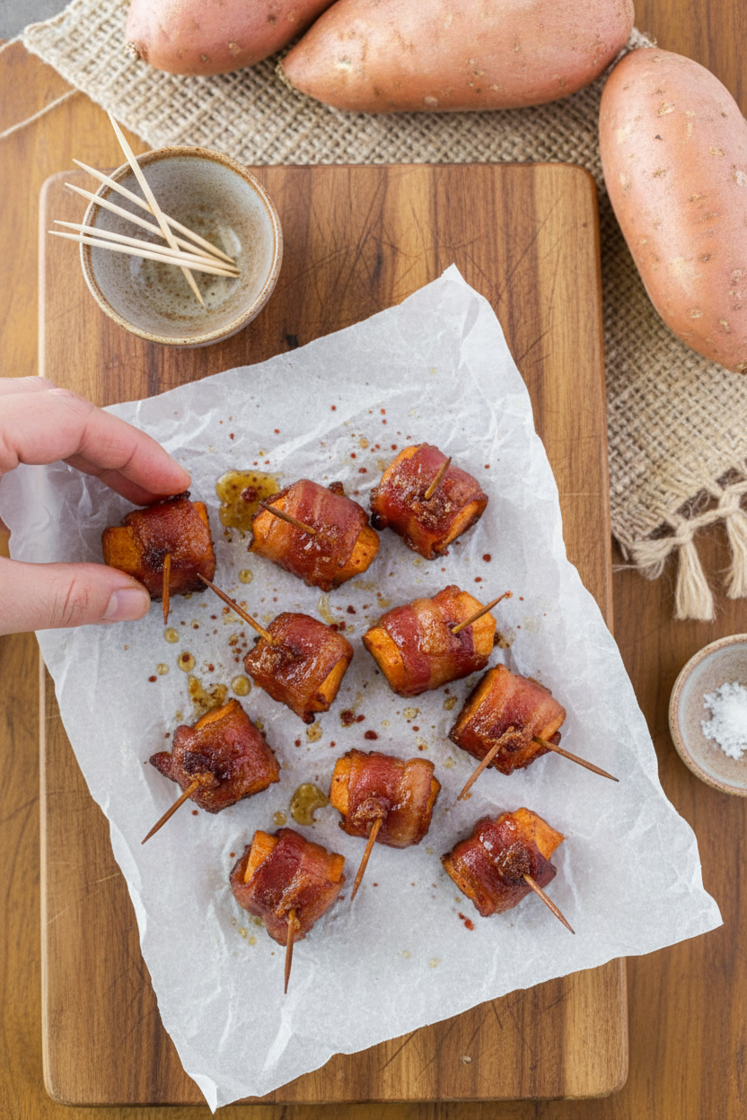 Bacon Wrapped Sweet Potato Bites