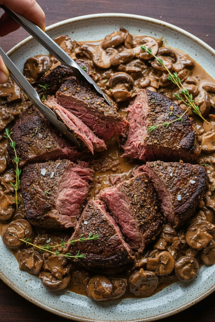 Beef Tenderloin with Mushroom Sauce (VIDEO)