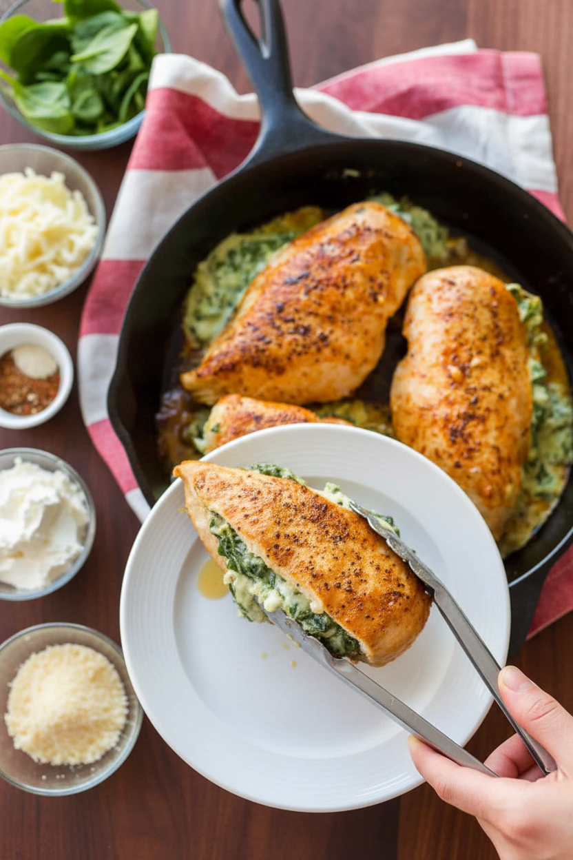 Cheesy Spinach Stuffed Chicken Breasts (VIDEO)