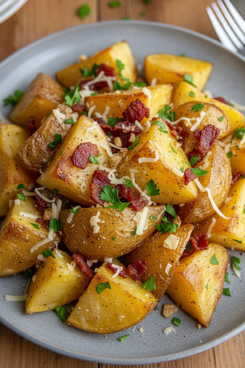 Crisp Oven Roasted Potatoes With Bacon and Cheese