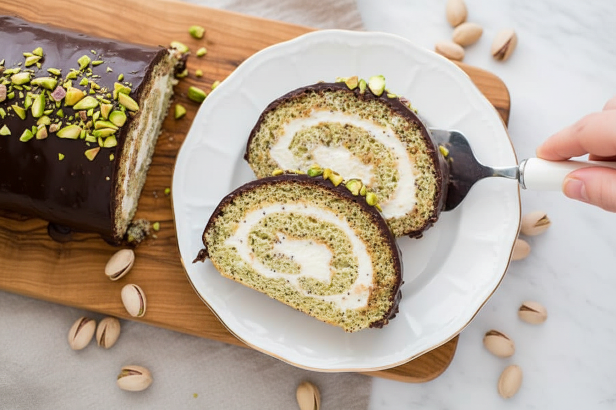 Poppy Seed Cake Roll with Chocolate Ganache