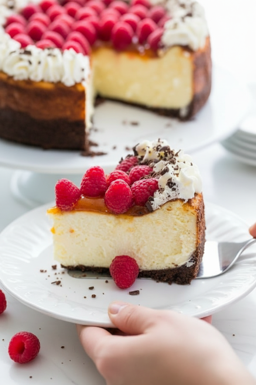 Raspberry Apricot Cheesecake with Chocolate Crust