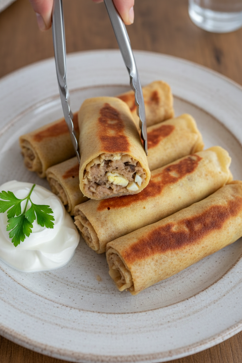 Savory Crepes (Meat and Mushroom Nalesniki)