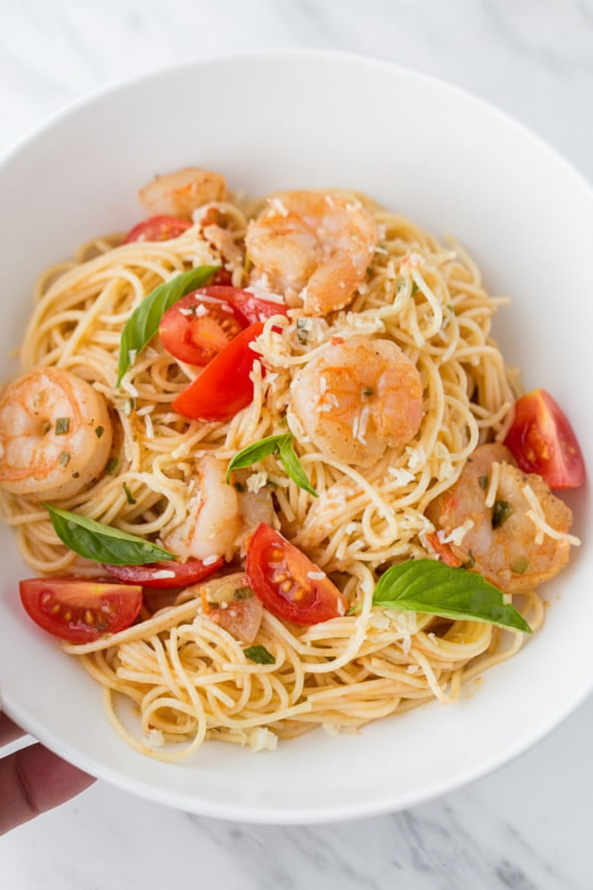 Spaghetti with Shrimp in a Creamy Tomato Sauce