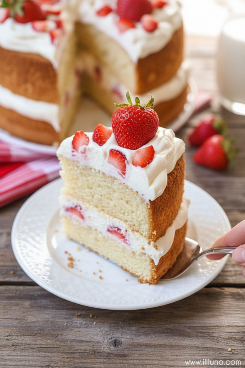 Strawberries and Cream Angel Food Cake