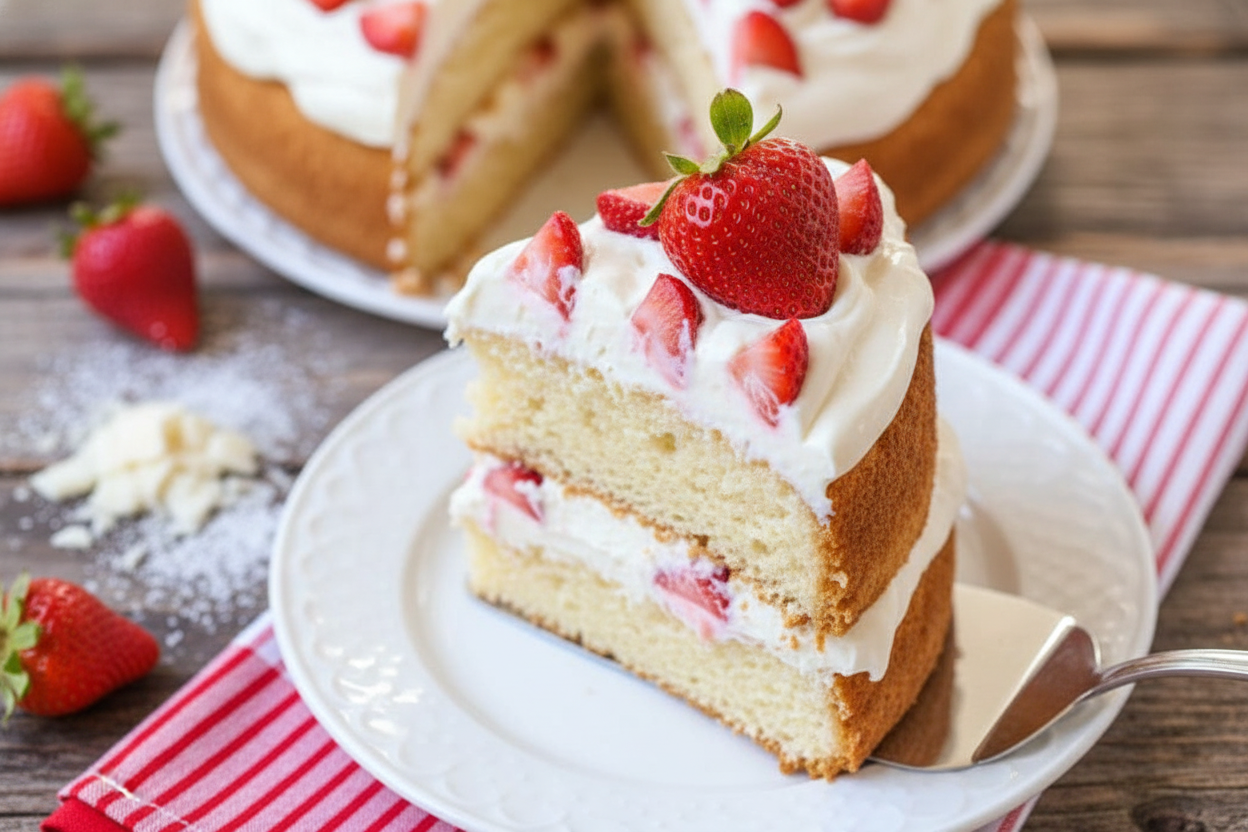 Strawberries and Cream Angel Food Cake Recipe