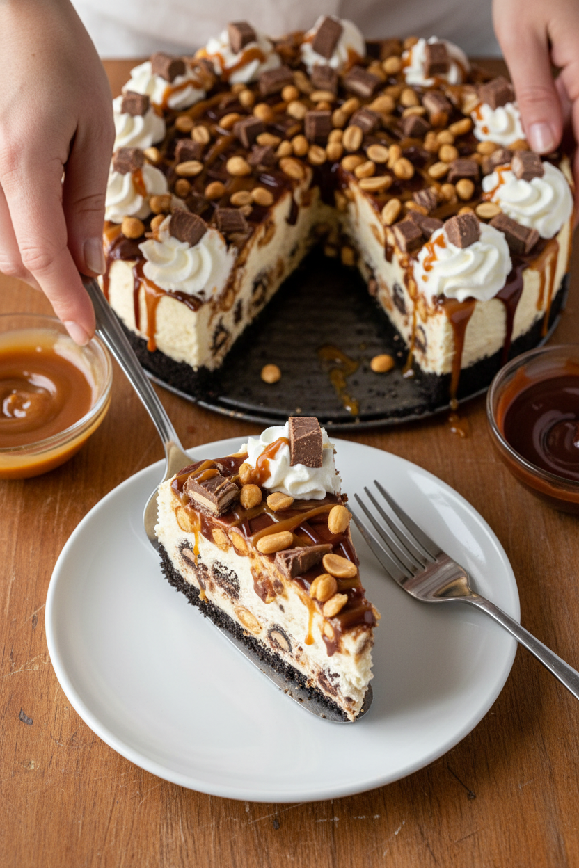 No Bake Snickers Cheesecake