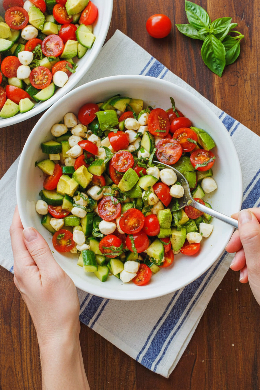 Tomato Cucumber Mozzarella Salad (VIDEO)