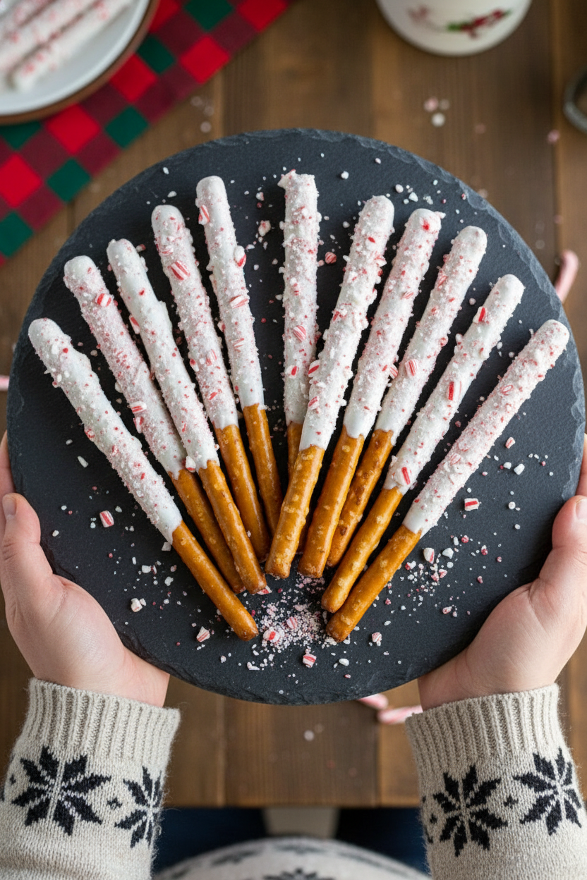 White Chocolate Peppermint Pretzels