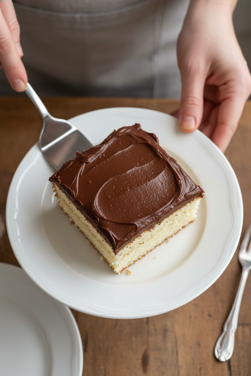 White Sheet Cake with Chocolate Frosting