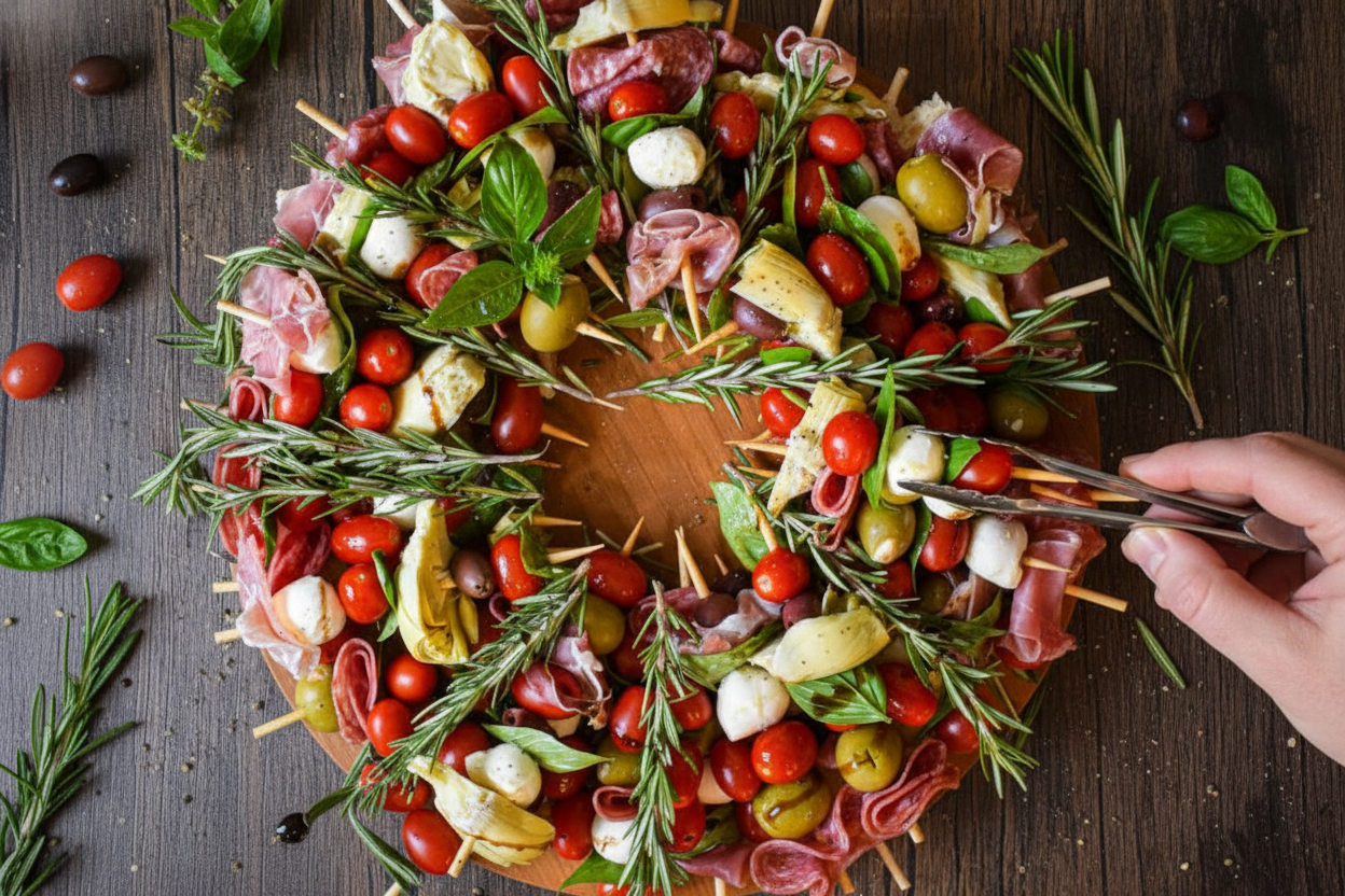 Antipasto Wreath Appetizer for Holiday Gatherings