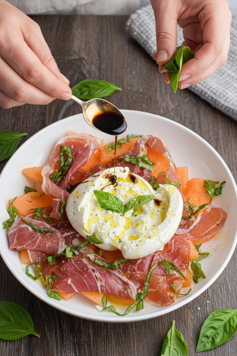 Cantaloupe and Prosciutto Salad with Burrata