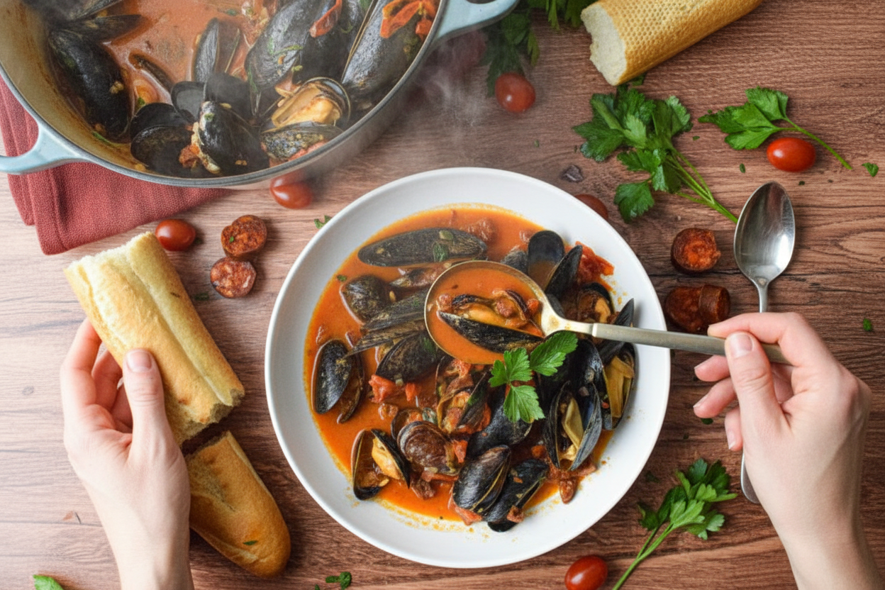 Chorizo Tomato Steamed Mussels Recipe
