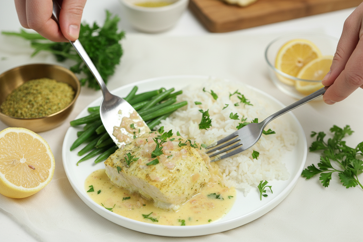 Baked Fish With Lemon Coconut Cream Sauce