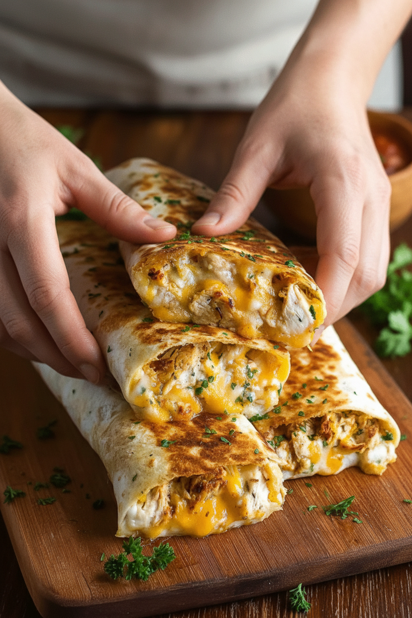 Ooey-Gooey Cheesy Garlic Chicken Wraps