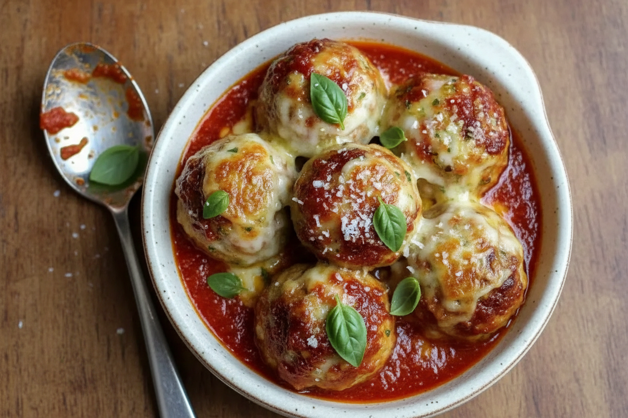 Crispy Chicken Parmesan Meatballs with Melty Mozzarella