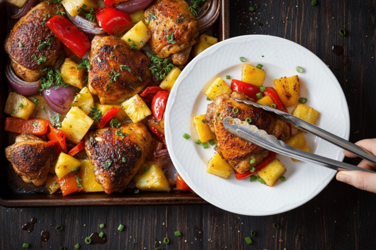 Easy Hawaiian Chicken Sheet Pan Dinner Recipe