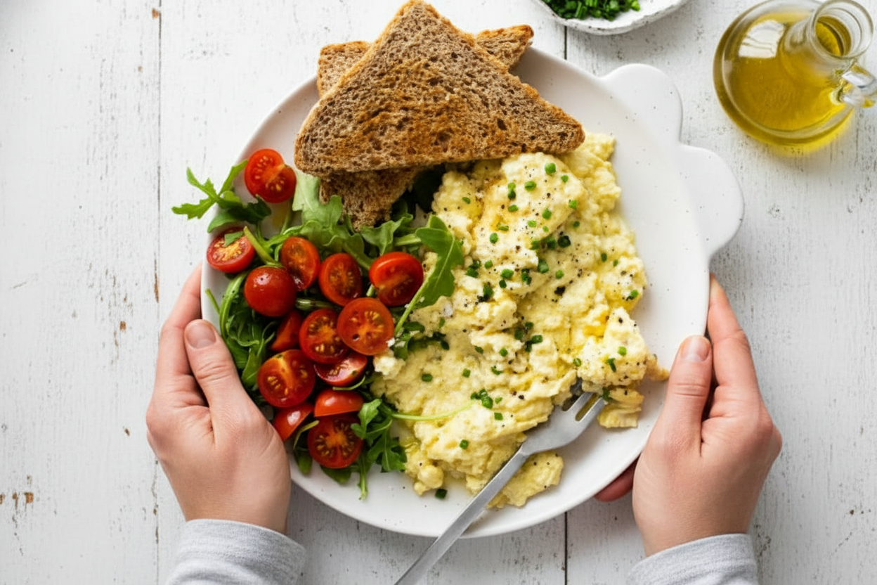 Fluffy Cottage Cheese Scrambled Eggs Recipe